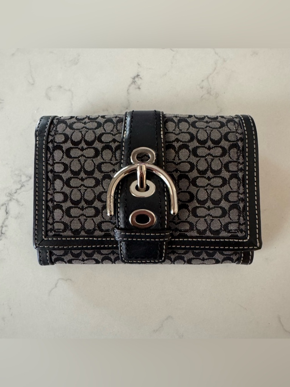 Coach SoHo Black Signature Medium Bi-Fold Wallet